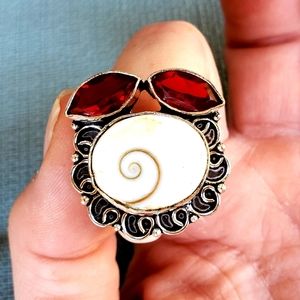 New Shiva Eye and Garnet 925 Silver Ring.